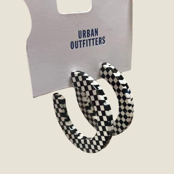 NWT Urban Outfitters Checkered Hoop Earrings in Black | White - Picture 2 of 7